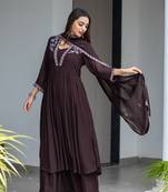 Floral Embroidered Pleated Anarkali Kurta with Palazzo & With Dupatta