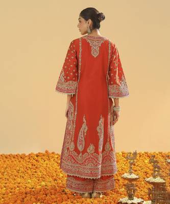 Misam burnt orange a-line kurta with palazzo and dupatta 2