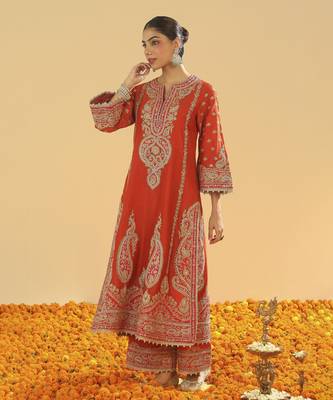 Misam burnt orange a-line kurta with palazzo and dupatta 3