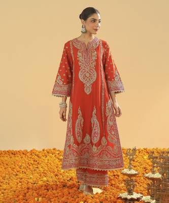 Misam burnt orange a-line kurta with palazzo and dupatta 4