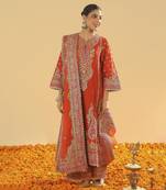 Misam burnt orange a-line kurta with palazzo and dupatta