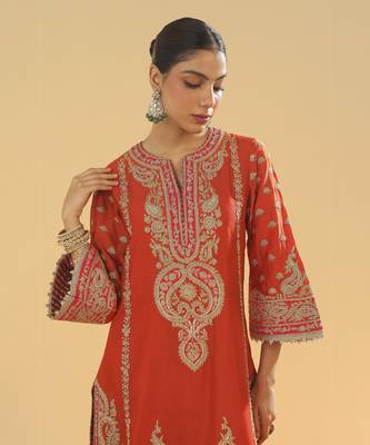 Misam burnt orange a-line kurta with palazzo and dupatta 5