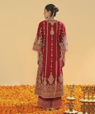 Rua deep red a-line kurta with palazzo and dupatta 2