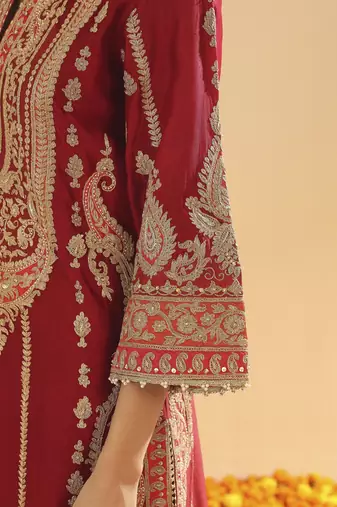 Rua deep red a-line kurta with palazzo and dupatta