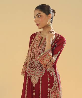 Rua deep red a-line kurta with palazzo and dupatta 4