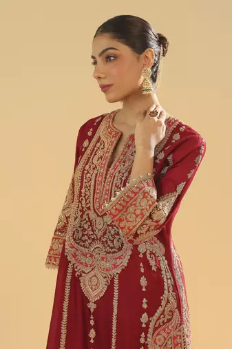 Rua deep red a-line kurta with palazzo and dupatta