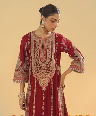 Rua deep red a-line kurta with palazzo and dupatta 5