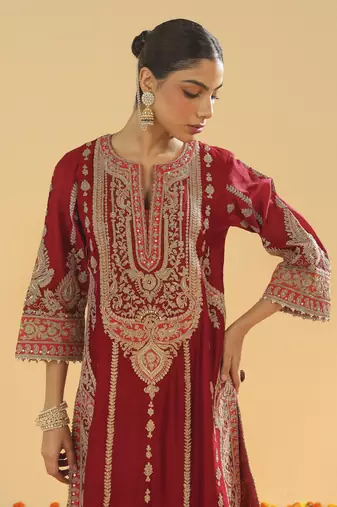 Rua deep red a-line kurta with palazzo and dupatta