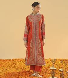 Amayah burnt orange long a-line jacket with pant and dupatta