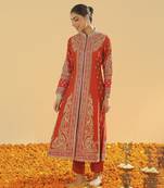 Amayah burnt orange long a-line jacket with pant and dupatta