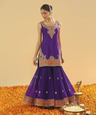 Maziyah purple short kurta with gharara and dupatta 2