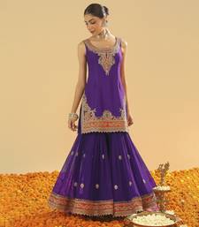 Maziyah purple short kurta with gharara and dupatta