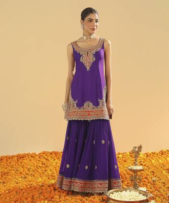 Maziyah purple short kurta with gharara and dupatta 3