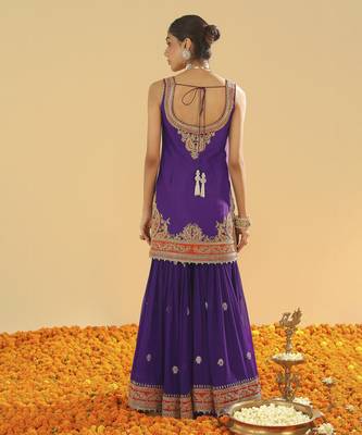 Maziyah purple short kurta with gharara and dupatta 4