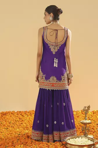 Maziyah purple short kurta with gharara and dupatta