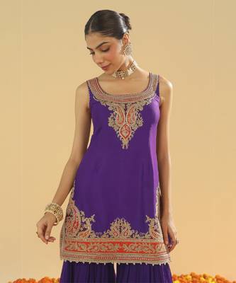 Maziyah purple short kurta with gharara and dupatta 5