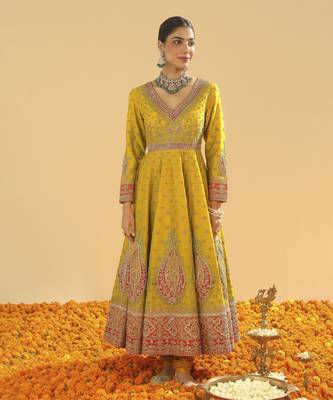 Shazia mustard anarkali with chooridaar and dupatta 2