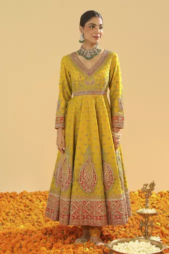 Shazia mustard anarkali with chooridaar and dupatta