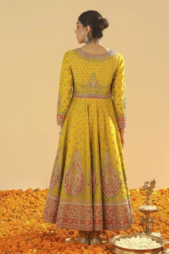 Shazia mustard anarkali with chooridaar and dupatta