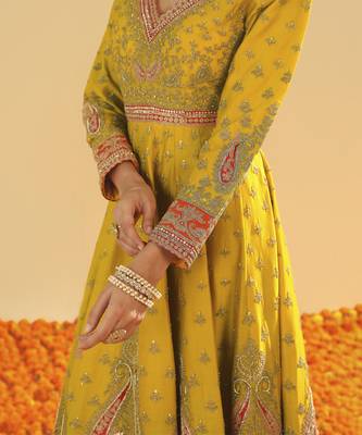 Shazia mustard anarkali with chooridaar and dupatta 4