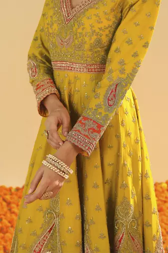 Shazia mustard anarkali with chooridaar and dupatta