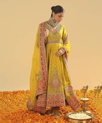 Shazia mustard anarkali with chooridaar and dupatta 1