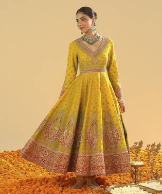 Shazia mustard anarkali with chooridaar and dupatta 5