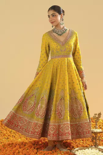 Shazia mustard anarkali with chooridaar and dupatta