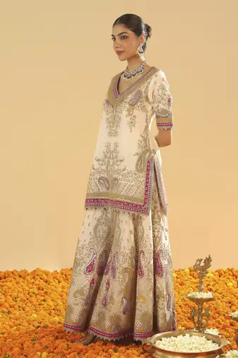 Sadiya daisy ivory short kurta with sharara and dupatta