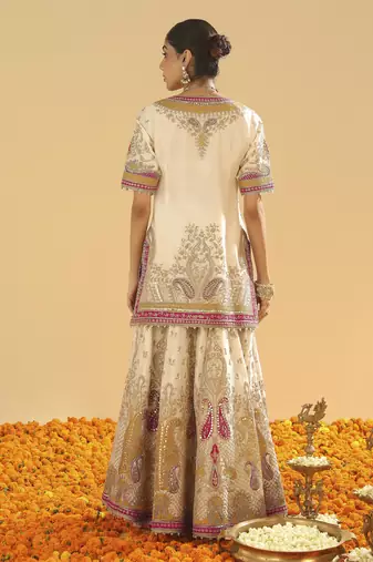 Sadiya daisy ivory short kurta with sharara and dupatta