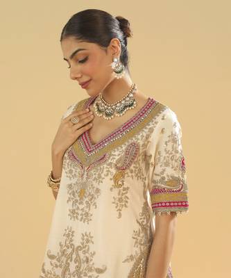 Sadiya daisy ivory short kurta with sharara and dupatta 4