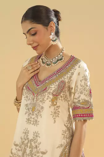 Sadiya daisy ivory short kurta with sharara and dupatta