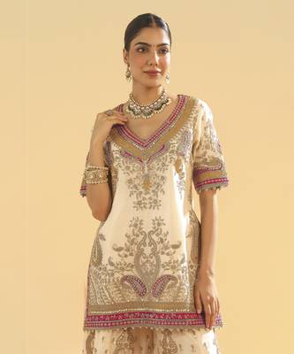 Sadiya daisy ivory short kurta with sharara and dupatta 5
