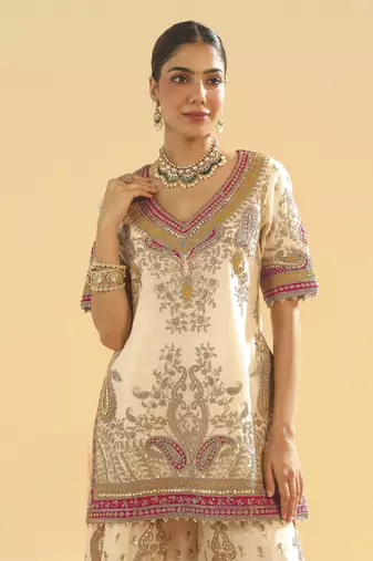 Sadiya daisy ivory short kurta with sharara and dupatta