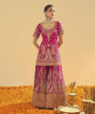 Ishwa hotpink short kurta with sharara and dupatta 2