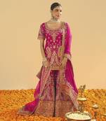 Ishwa hotpink short kurta with sharara and dupatta
