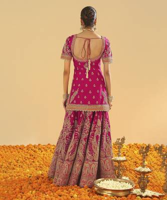 Ishwa hotpink short kurta with sharara and dupatta 4