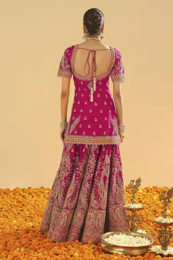 Ishwa hotpink short kurta with sharara and dupatta