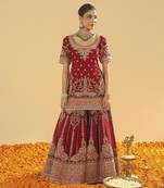 Sehrish deep red short kurta with sharara and dupatta