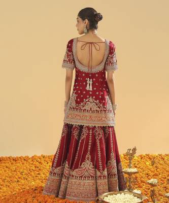 Sehrish deep red short kurta with sharara and dupatta 2
