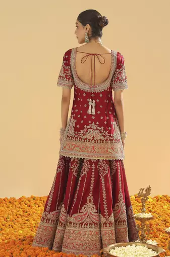 Sehrish deep red short kurta with sharara and dupatta