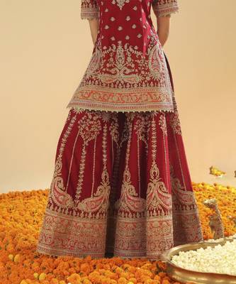 Sehrish deep red short kurta with sharara and dupatta 4