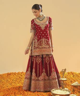 Sehrish deep red short kurta with sharara and dupatta 5
