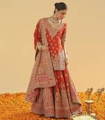 Shazfa burnt orange short kurta with sharara and dupatta