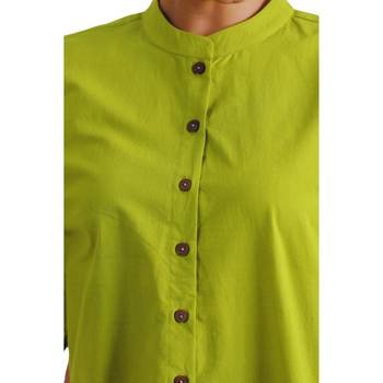 Lime green full sleeves mandarin collar cotton ethnic co-ord set with pant 5