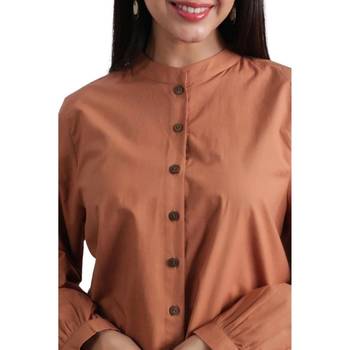 Brown full sleeves mandarin collar cotton ethnic co-ord set with pant 3