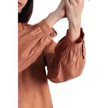 Brown full sleeves mandarin collar cotton ethnic co-ord set with pant 4