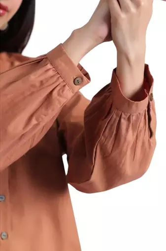 Brown full sleeves mandarin collar cotton ethnic co-ord set with pant