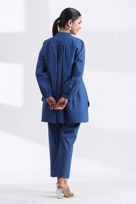 Indigo full sleeves mandarin collar cotton ethnic co-ord set with pant 2