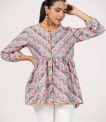 Multicolor front button floral printed cotton top